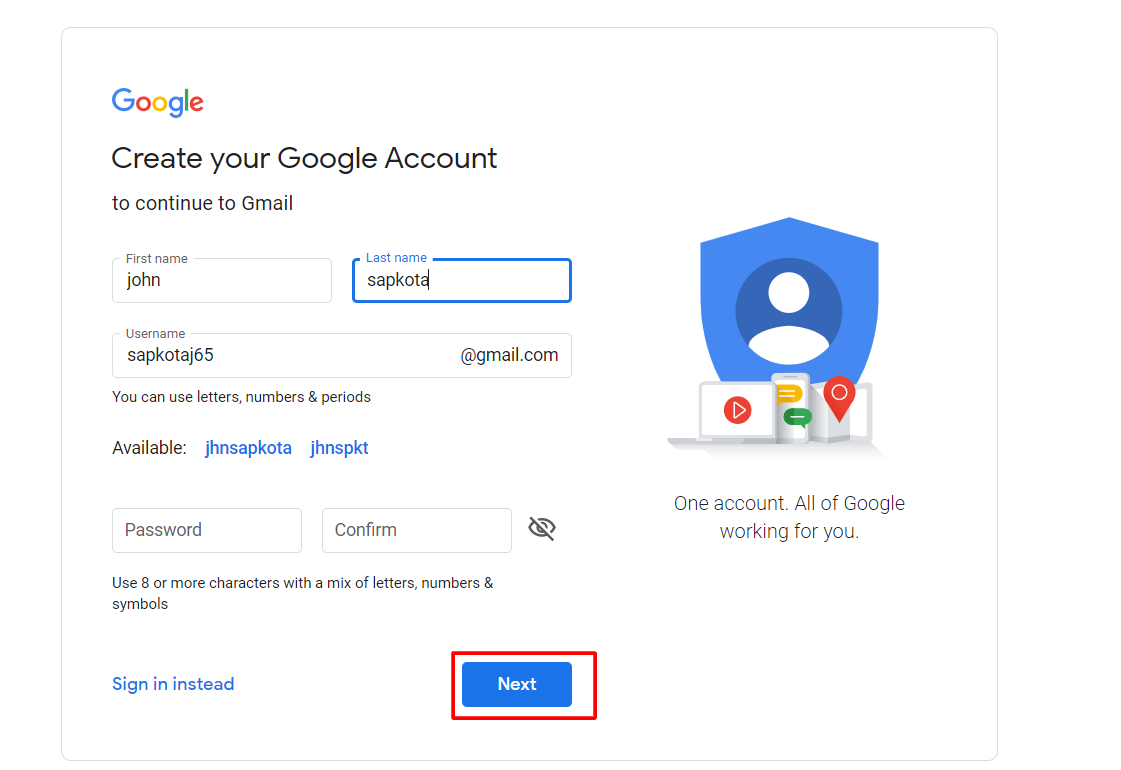 Create your Google account