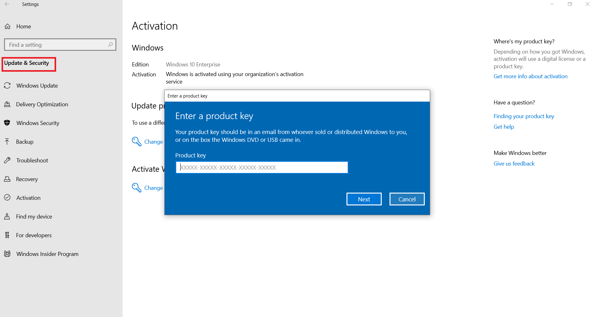 Windows 10 Product Key Activation