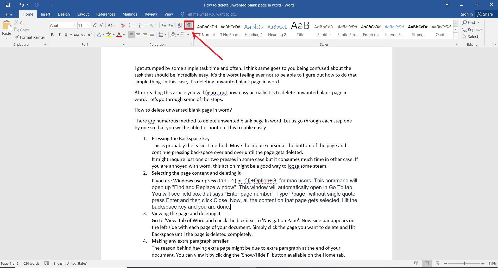 code for paragraph symbol in word