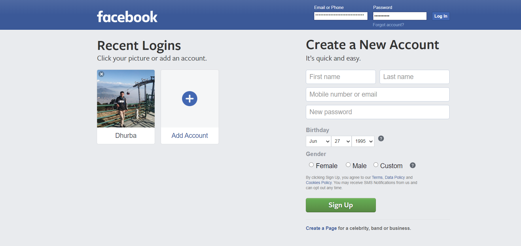 Facebook logins