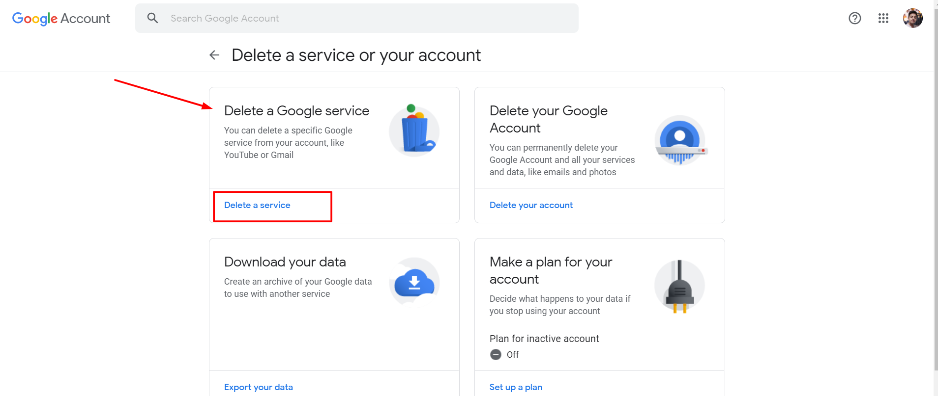 Google account- Delete Google service