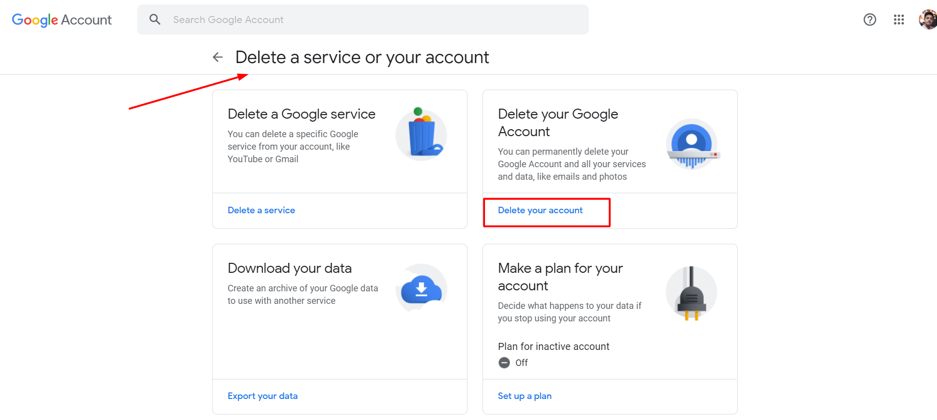 Google account - Delete your account