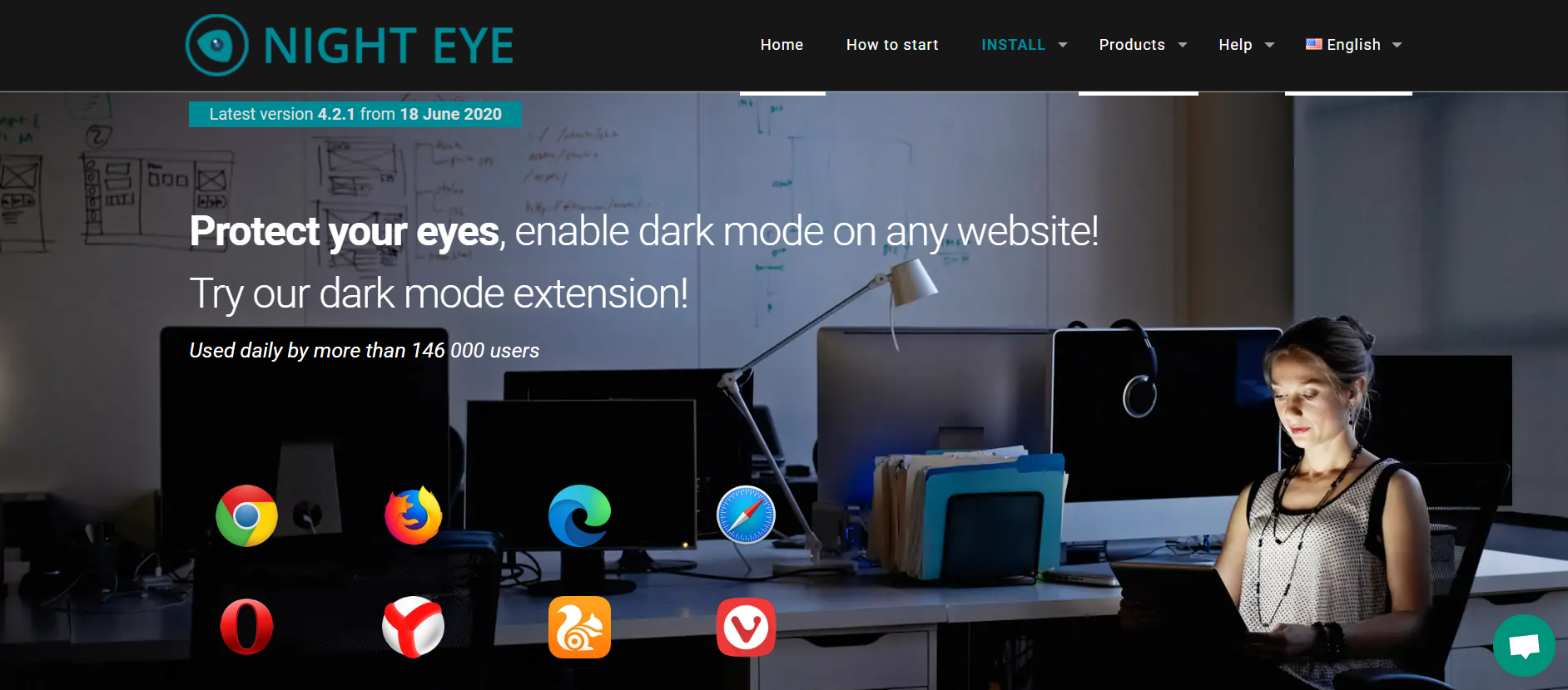 Night eye extension for dark mode.