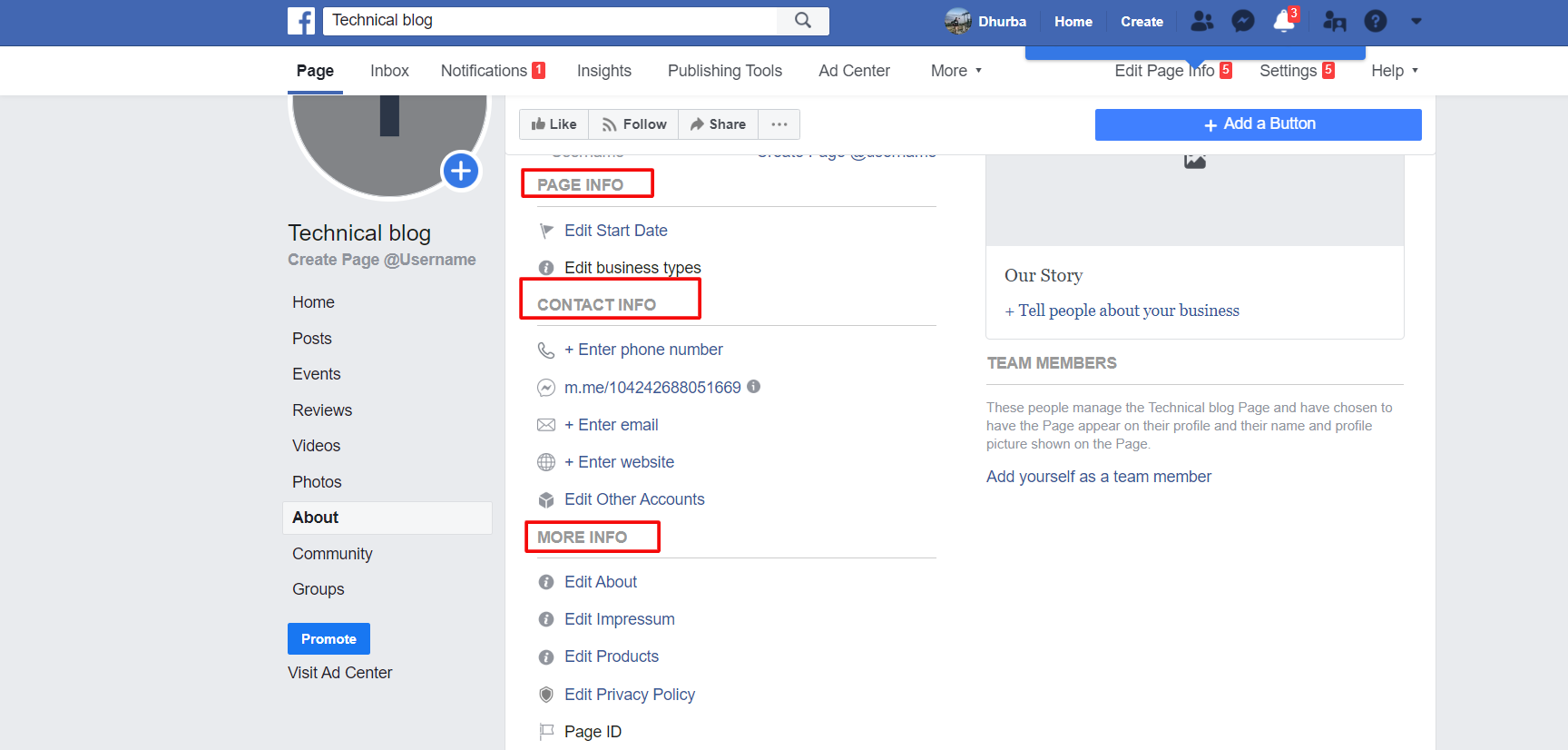 Fill all the  information about your Facebook page