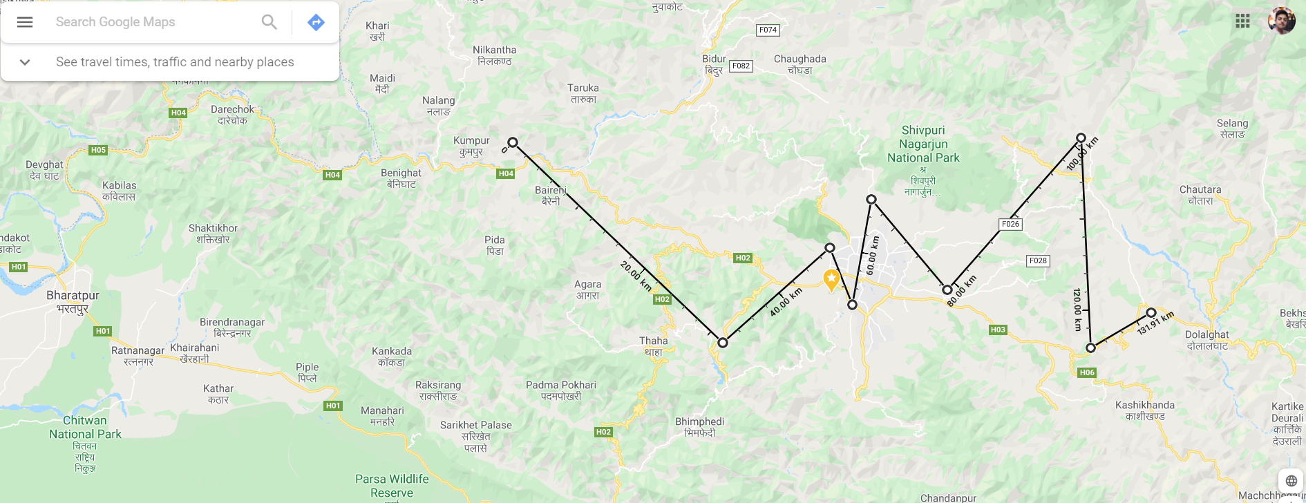 Measure distance using Google Maps