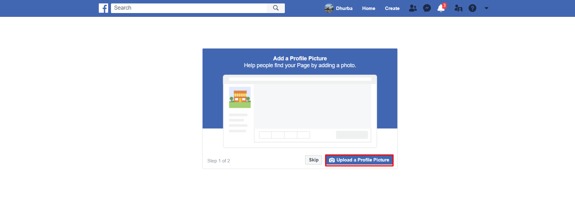 Upload profile picture to Facebook page