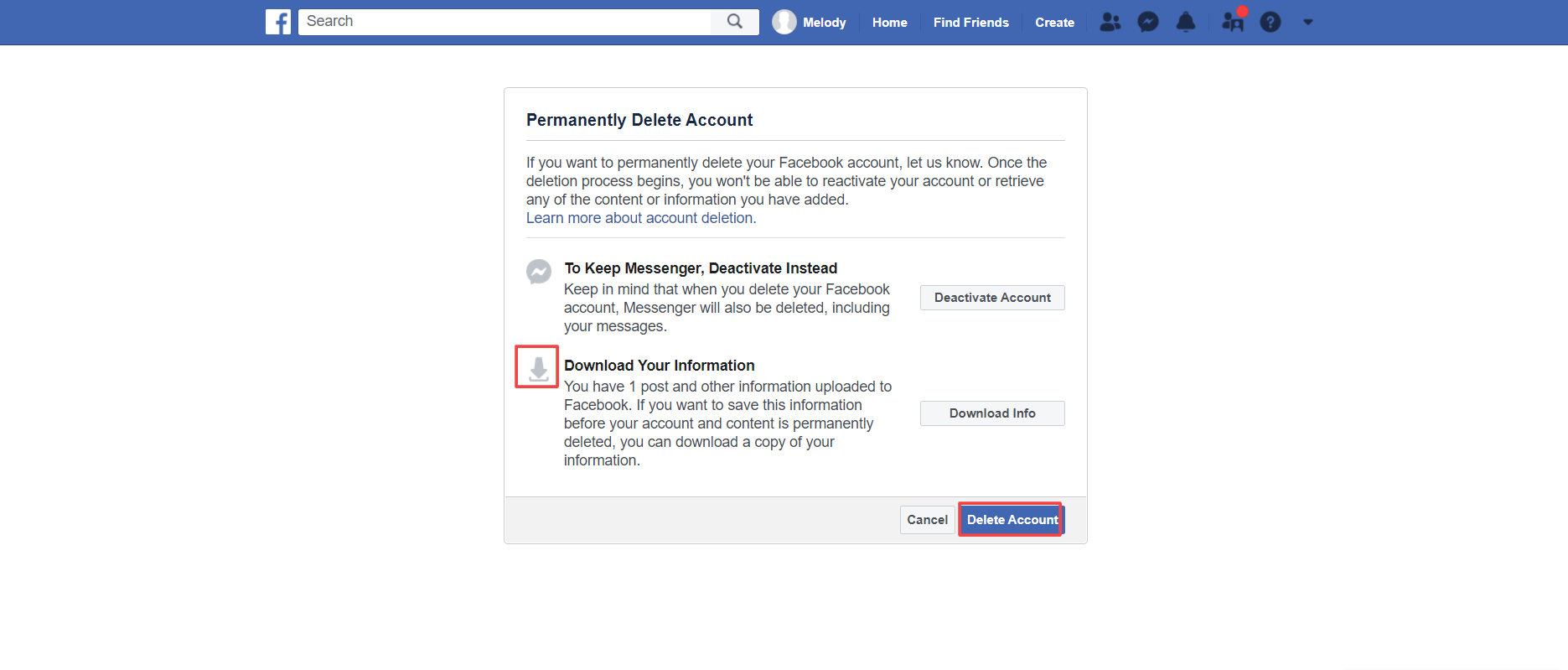 Permanently delete Facebook account