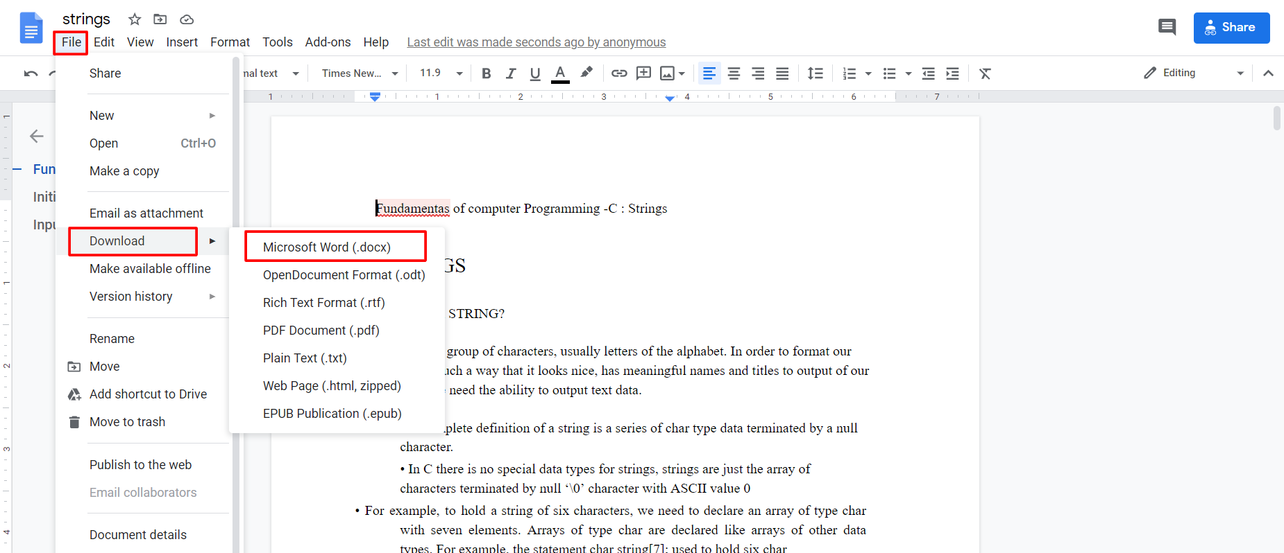 Download file in Microsoft Word