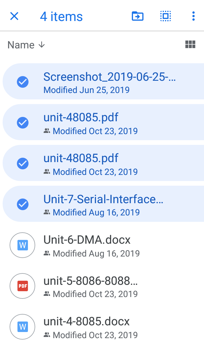 Selection of files from folders on Google Drive app