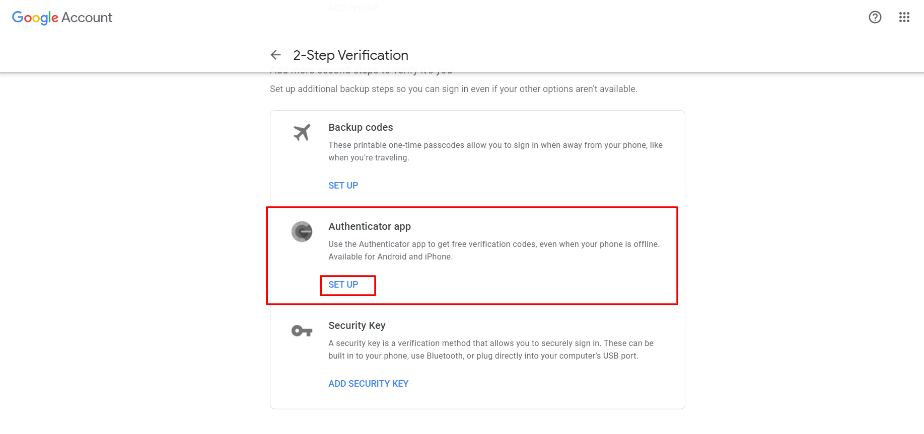 Setup authenticator app